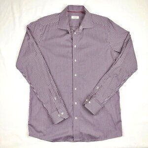 Eton Men’s Shirt 16.5 42 Purple White Check LS Cotton Contemporary Fit